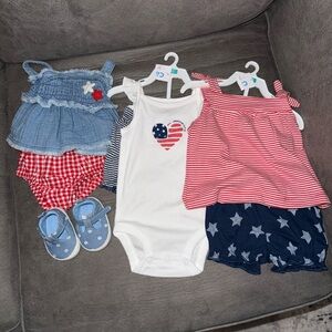 Patriotic Baby Girl Outfit Sets- 0-3 New
